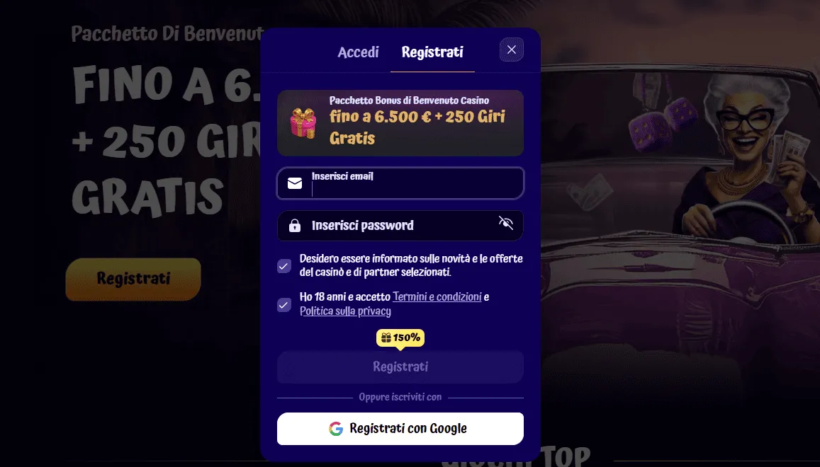 SpinGranny Casino Registrazone